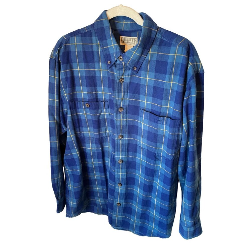 Duluth Trading‎ Mens Free Swingin Flannel Shirt Size Large Navy/Yosemite Blue